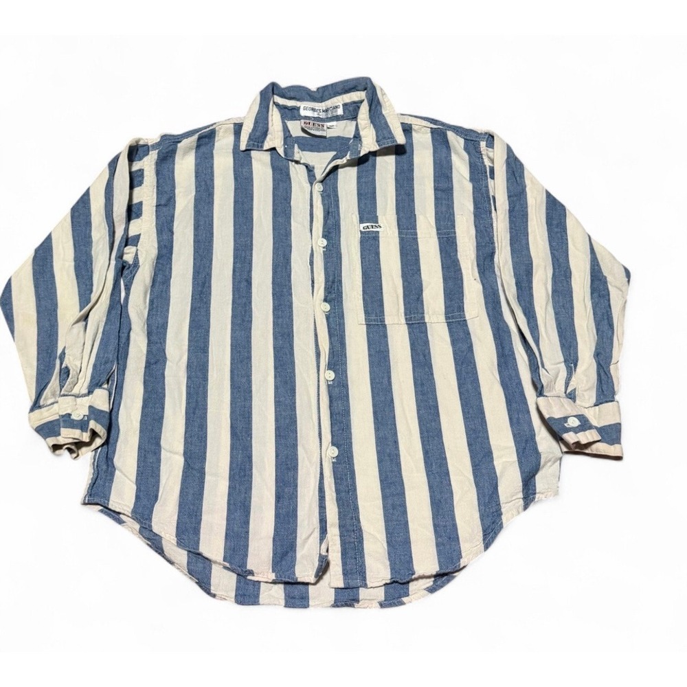 Vintage 90s GUESS Georges Marciano Size 12 Striped Shirt Made USA